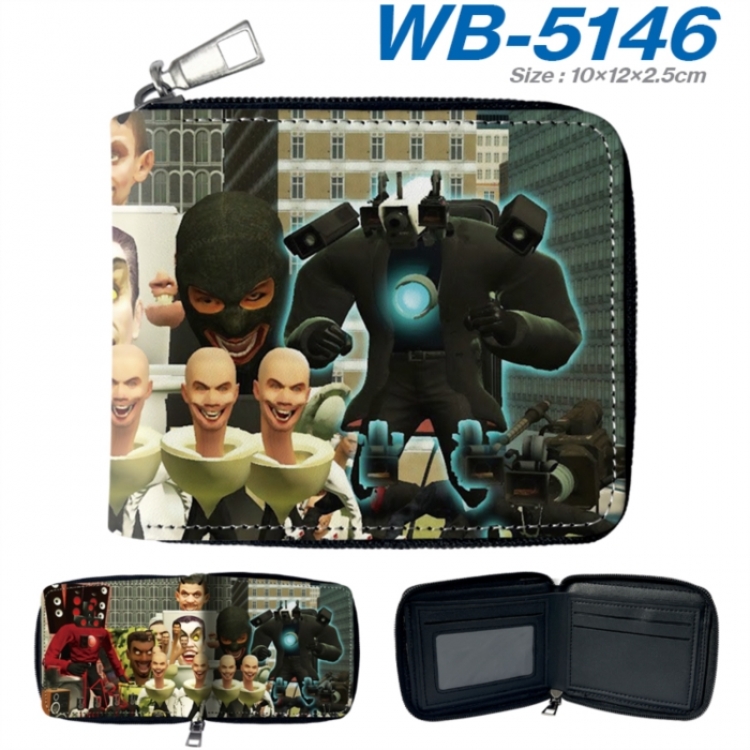 skibidi toilet Anime color short full zip folding wallet 10x12x2.5cm