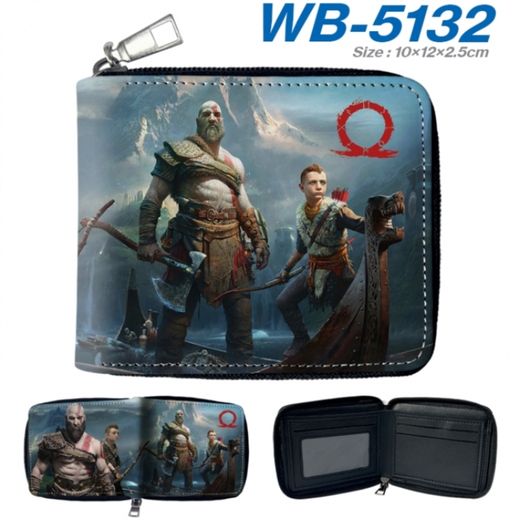 God of War Anime color short full zip folding wallet 10x12x2.5cm