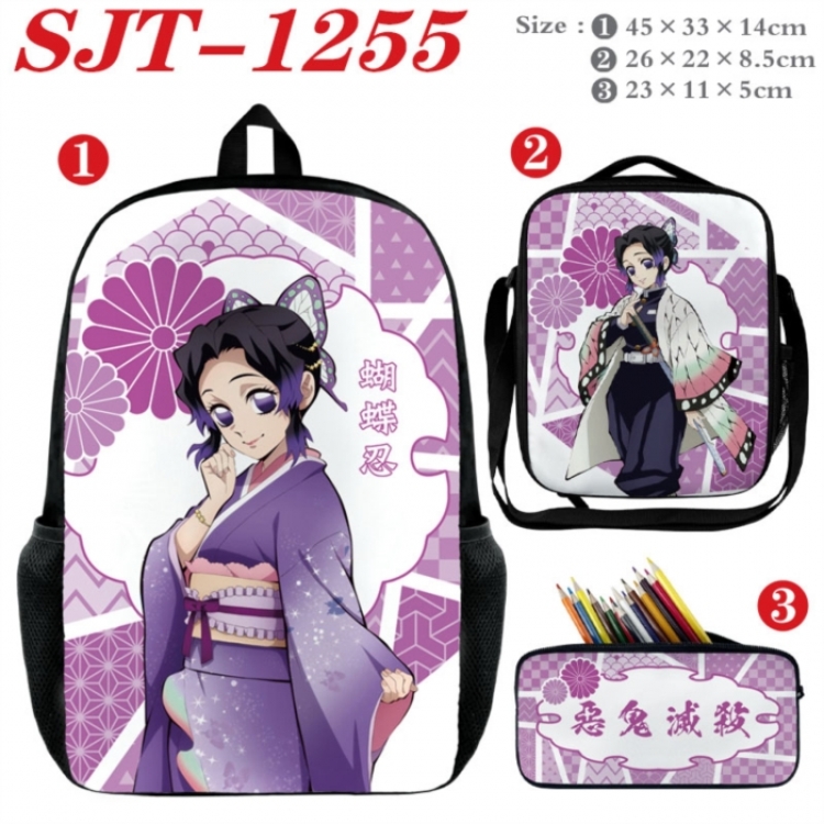 Demon Slayer Kimets Anime nylon canvas backpack pencil case crossbody bag three piece set 45x33x14cm