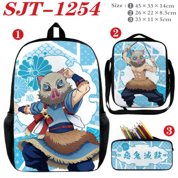 Demon Slayer Kimets Anime nylon canvas backpack pencil case crossbody bag three piece set 45x33x14cm