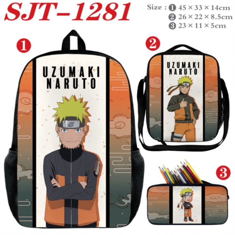 Naruto Anime nylon canvas backpack pencil case crossbody bag three piece set 45x33x14cm