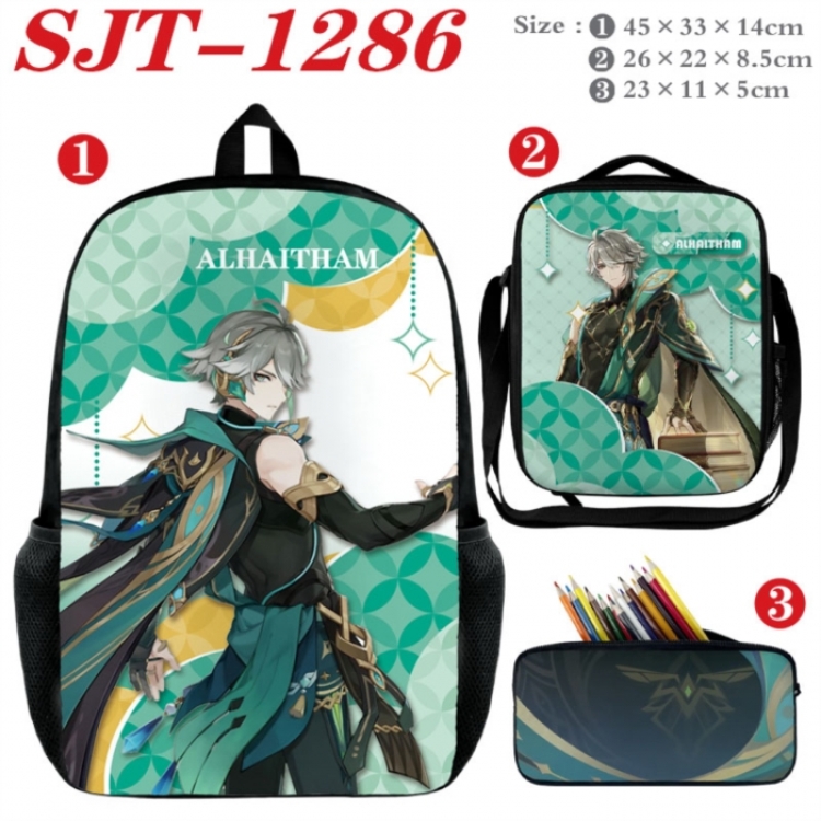 Genshin Impact Anime nylon canvas backpack pencil case crossbody bag three piece set 45x33x14cm