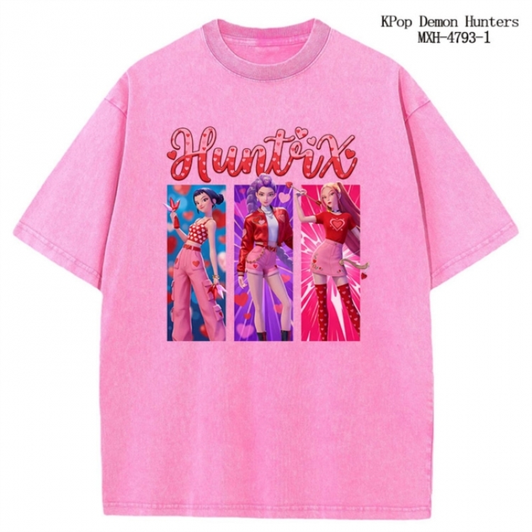 K-Pop Demon Hunters Anime peripheral pure cotton washed and worn T-shirt from S to 4XL