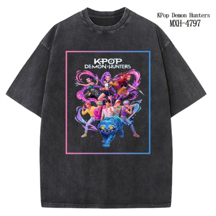 K-Pop Demon Hunters Anime peripheral pure cotton washed and worn T-shirt from S to 4XL