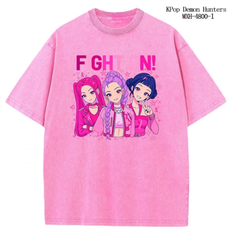 K-Pop Demon Hunters Anime peripheral pure cotton washed and worn T-shirt from S to 4XL
