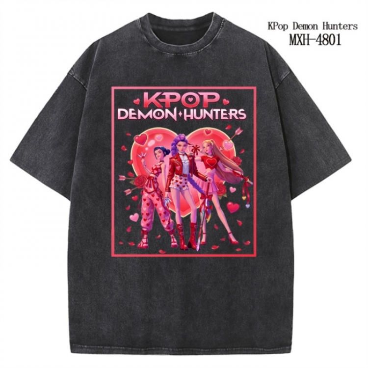 K-Pop Demon Hunters Anime peripheral pure cotton washed and worn T-shirt from S to 4XL