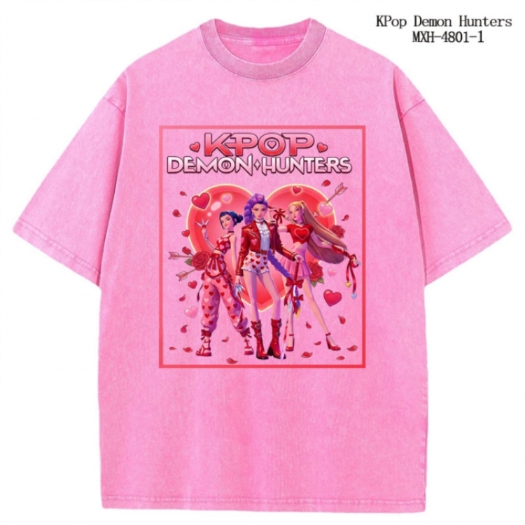 K-Pop Demon Hunters Anime peripheral pure cotton washed and worn T-shirt from S to 4XL
