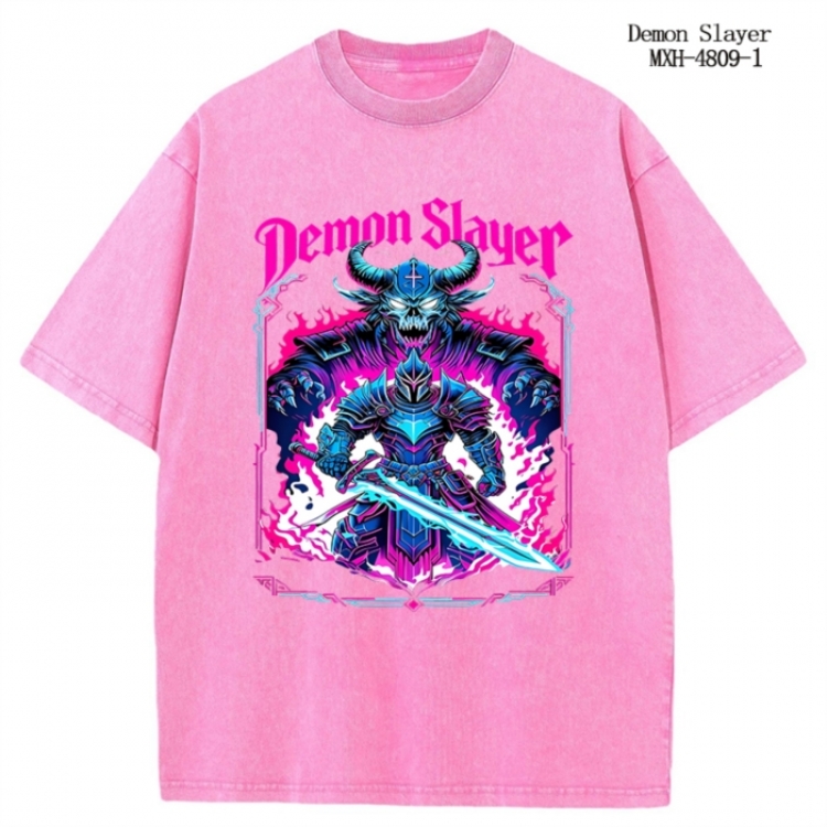 Demon Slayer Kimets Anime peripheral pure cotton washed and worn T-shirt from S to 4XL