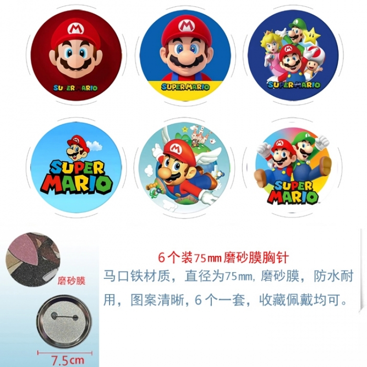 Super Mario Anime Matte film brooch badge 75MM a set of 6