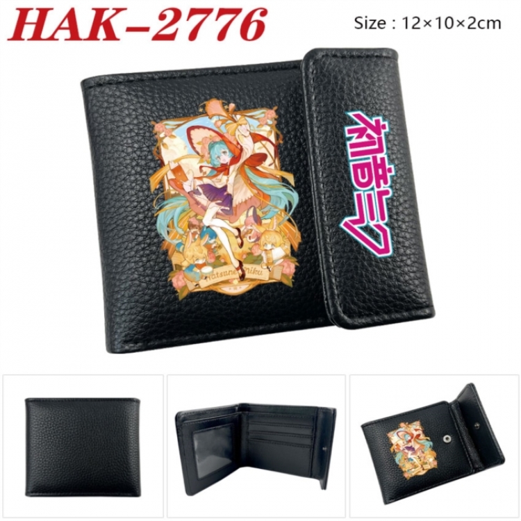 Hatsune Miku Anime Litchi Pattern Hidden Buckle Half Fold Printed Wallet 12X10X2CM