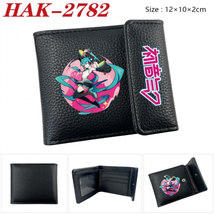 Hatsune Miku Anime Litchi Pattern Hidden Buckle Half Fold Printed Wallet 12X10X2CM
