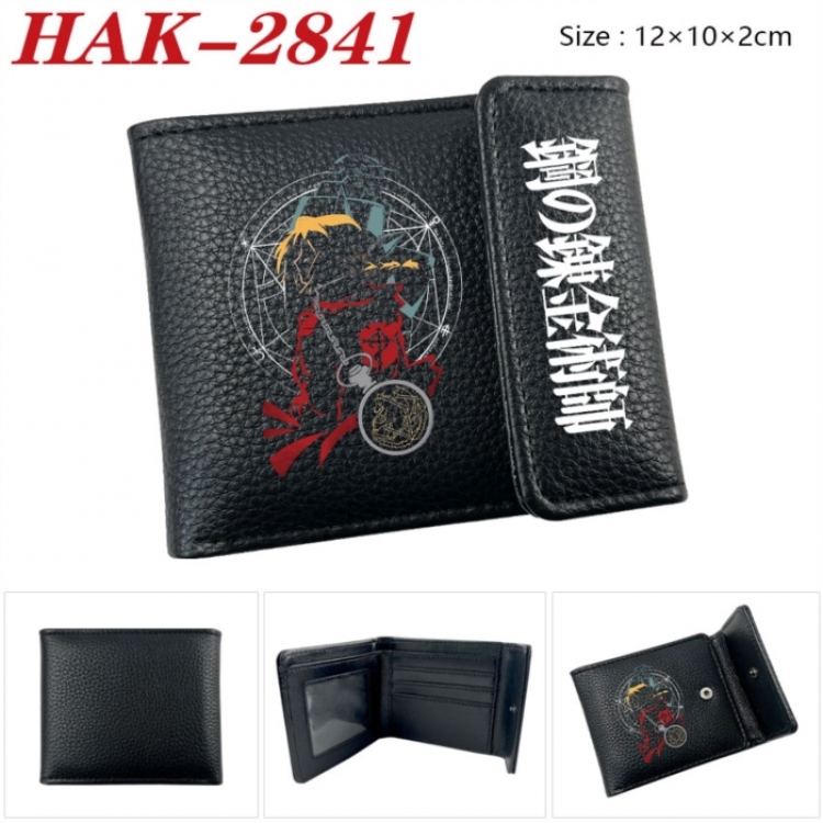 Fullmetal Alchemist Anime Litchi Pattern Hidden Buckle Half Fold Printed Wallet 12X10X2CM