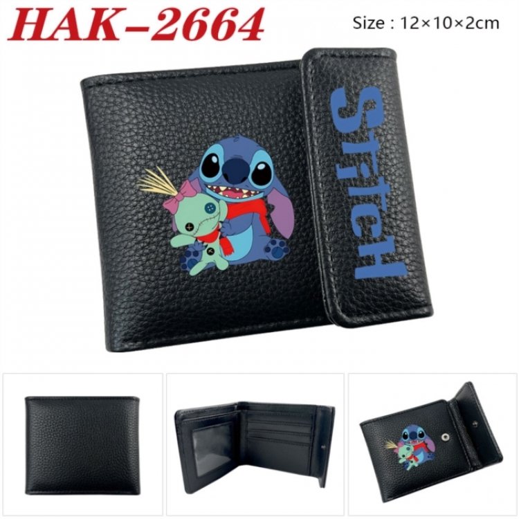 Lilo & Stitch Anime Litchi Pattern Hidden Buckle Half Fold Printed Wallet 12X10X2CM