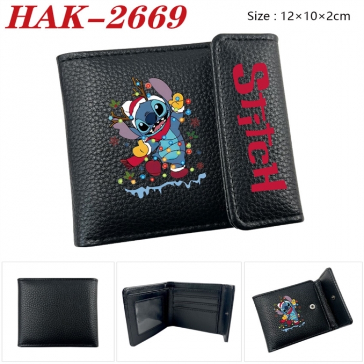 Lilo & Stitch Anime Litchi Pattern Hidden Buckle Half Fold Printed Wallet 12X10X2CM