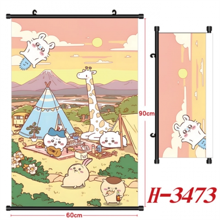 Chiikawa Anime Black Plastic Rod Canvas Painting Wall Scroll 60X90CM