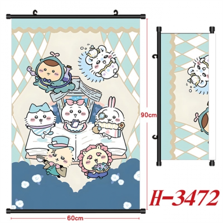 Chiikawa Anime Black Plastic Rod Canvas Painting Wall Scroll 60X90CM