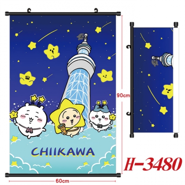 Chiikawa Anime Black Plastic Rod Canvas Painting Wall Scroll 60X90CM