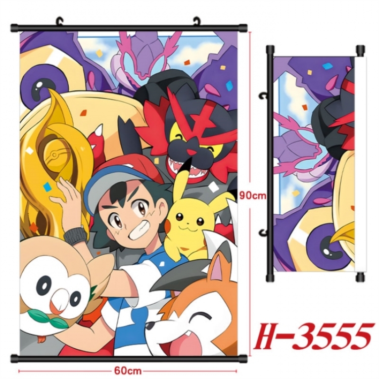 Pokemon Anime Black Plastic Rod Canvas Painting Wall Scroll 60X90CM
