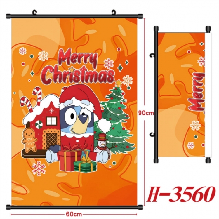 Bluey Anime Black Plastic Rod Canvas Painting Wall Scroll 60X90CM