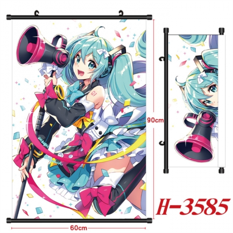 Hatsune Miku Anime Black Plastic Rod Canvas Painting Wall Scroll 60X90CM