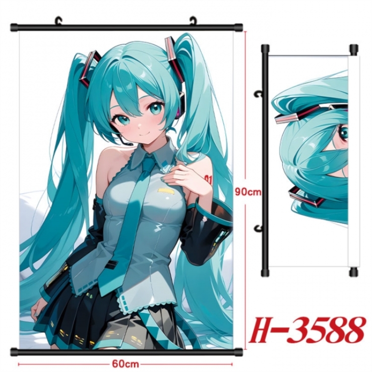Hatsune Miku Anime Black Plastic Rod Canvas Painting Wall Scroll 60X90CM
