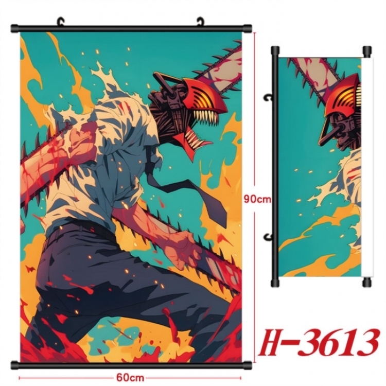 Chainsaw Man Anime Black Plastic Rod Canvas Painting Wall Scroll 60X90CM