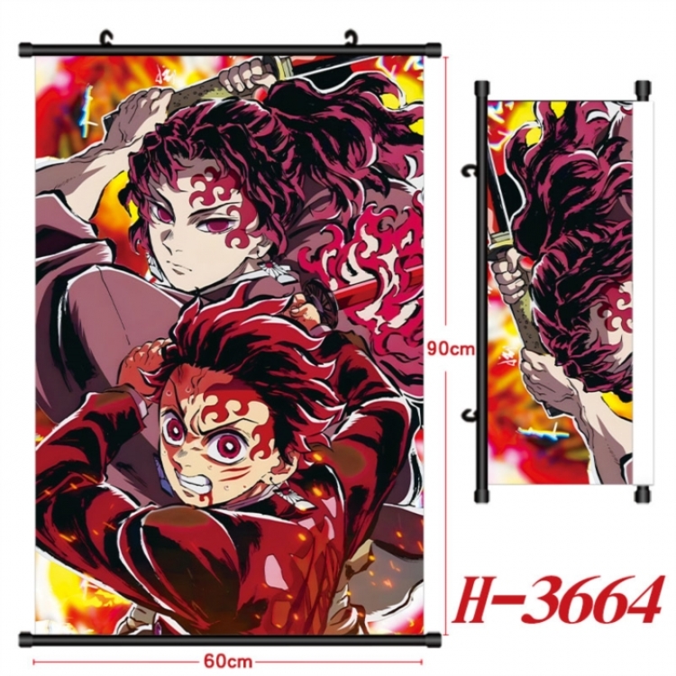Demon Slayer Kimets Anime Black Plastic Rod Canvas Painting Wall Scroll 60X90CM