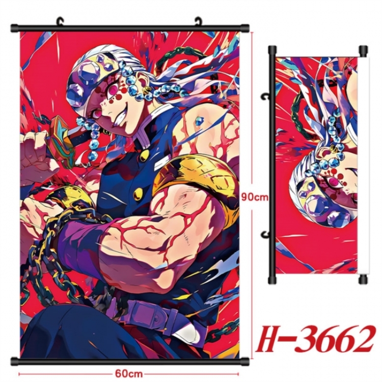 Demon Slayer Kimets Anime Black Plastic Rod Canvas Painting Wall Scroll 60X90CM