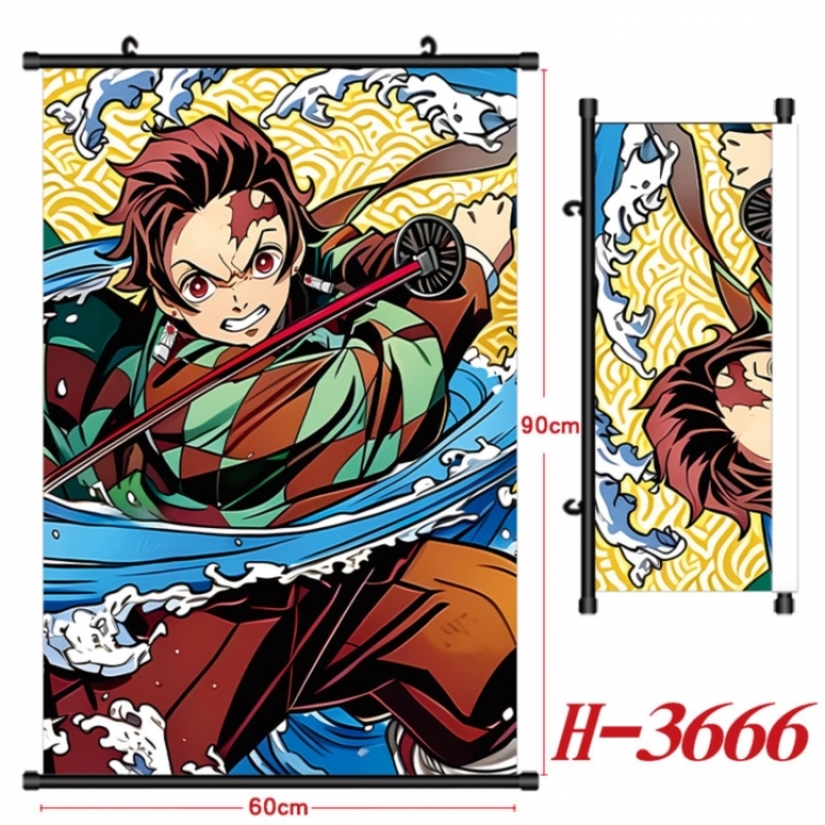 Demon Slayer Kimets Anime Black Plastic Rod Canvas Painting Wall Scroll 60X90CM