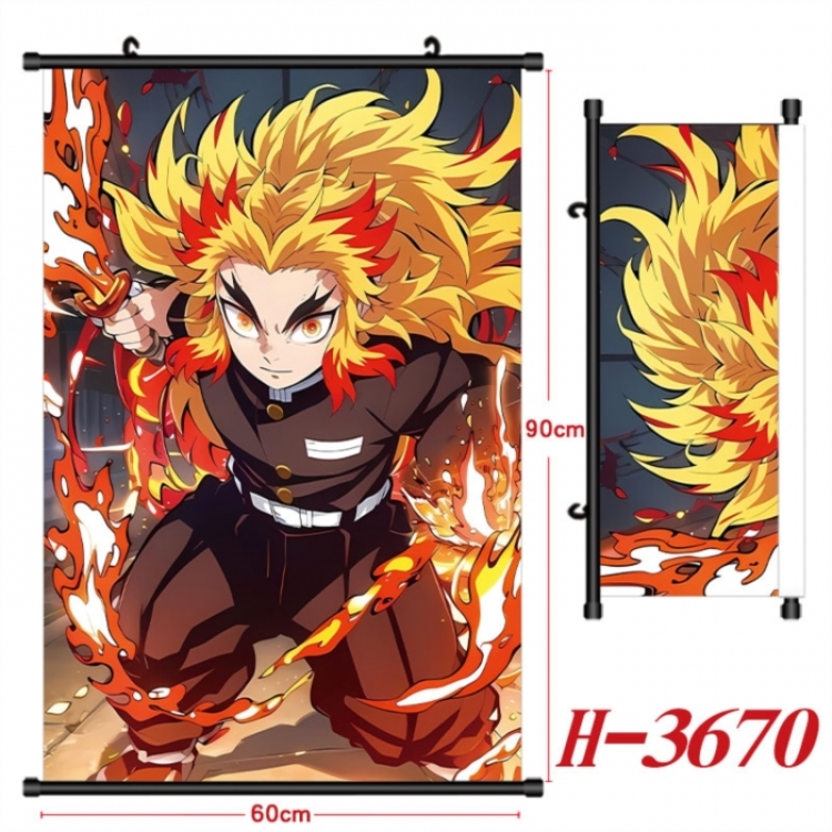 Demon Slayer Kimets Anime Black Plastic Rod Canvas Painting Wall Scroll 60X90CM