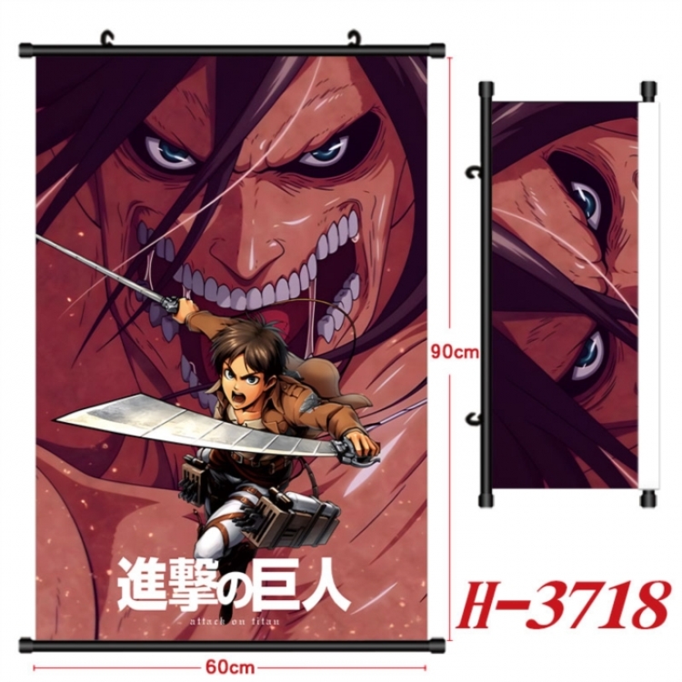 Shingeki no Kyojin Anime Black Plastic Rod Canvas Painting Wall Scroll 60X90CM