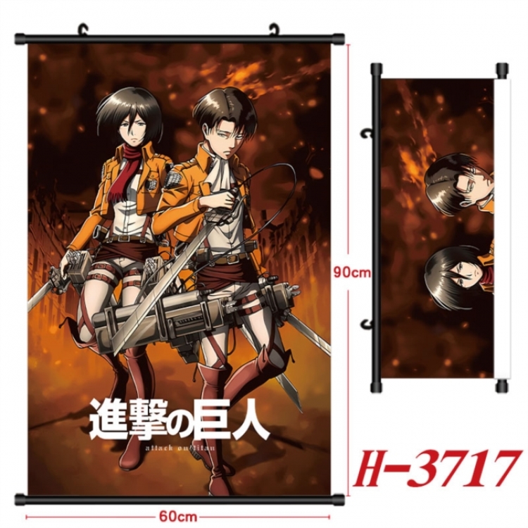 Shingeki no Kyojin Anime Black Plastic Rod Canvas Painting Wall Scroll 60X90CM