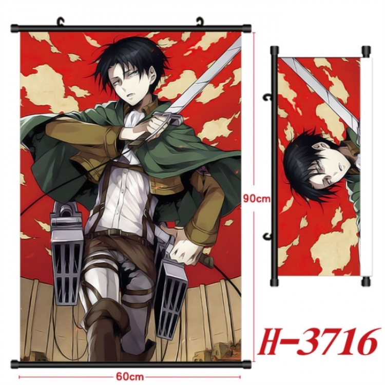 Shingeki no Kyojin Anime Black Plastic Rod Canvas Painting Wall Scroll 60X90CM