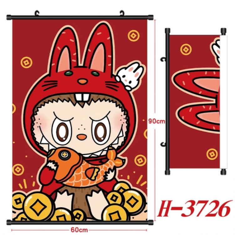 Labubu Anime Black Plastic Rod Canvas Painting Wall Scroll 60X90CM