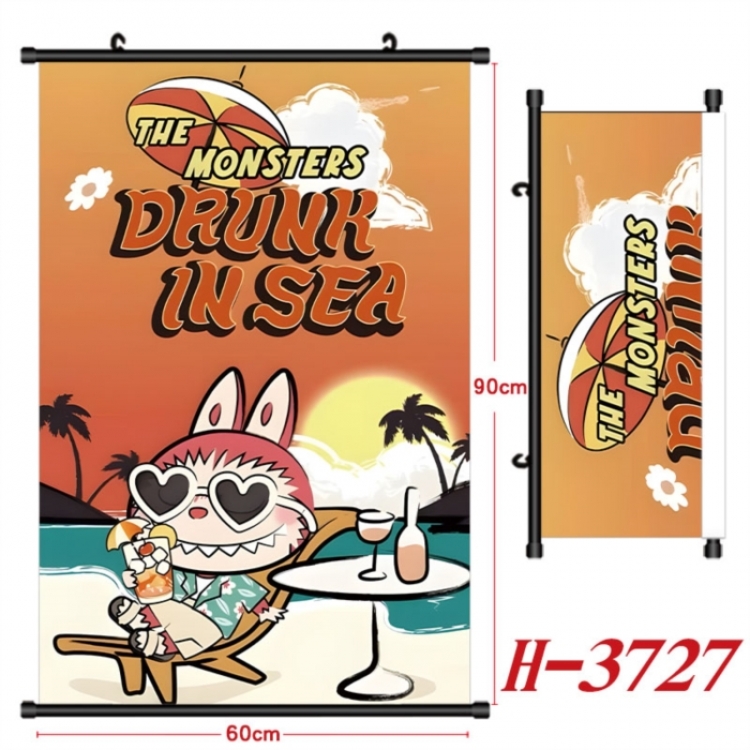 Labubu Anime Black Plastic Rod Canvas Painting Wall Scroll 60X90CM