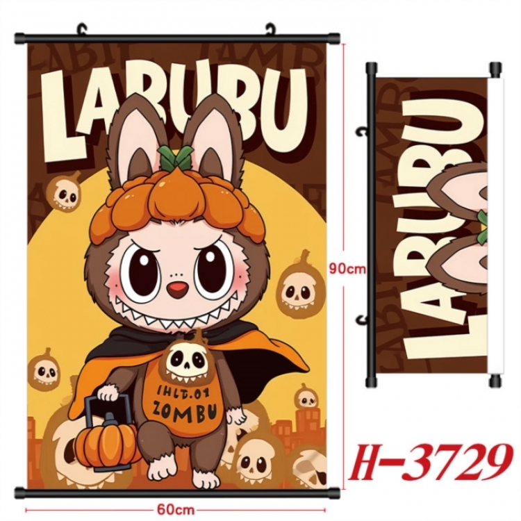 Labubu Anime Black Plastic Rod Canvas Painting Wall Scroll 60X90CM
