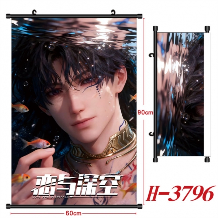 Love and Deepspace Anime Black Plastic Rod Canvas Painting Wall Scroll 60X90CM