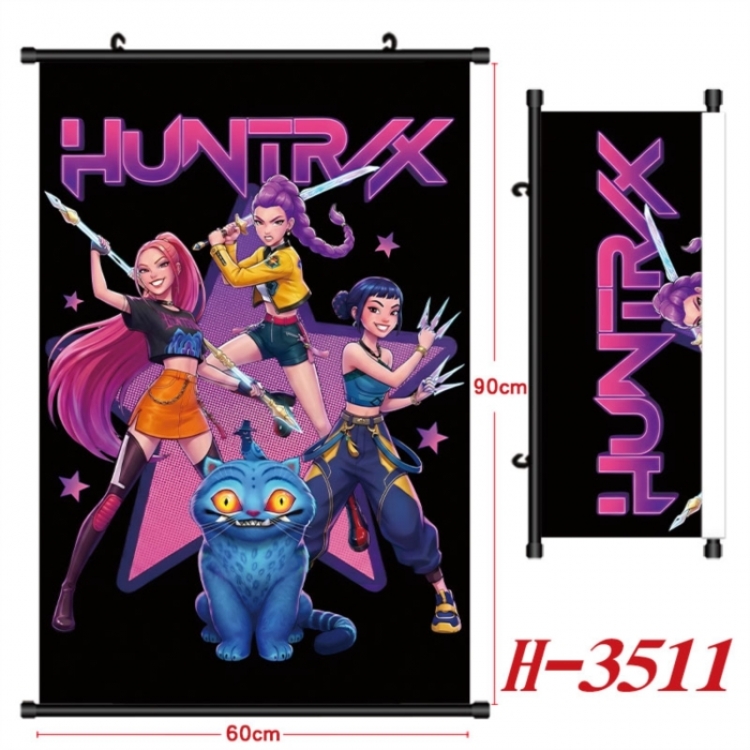 K-Pop Demon Hunters Anime Black Plastic Rod Canvas Painting Wall Scroll 60X90CM