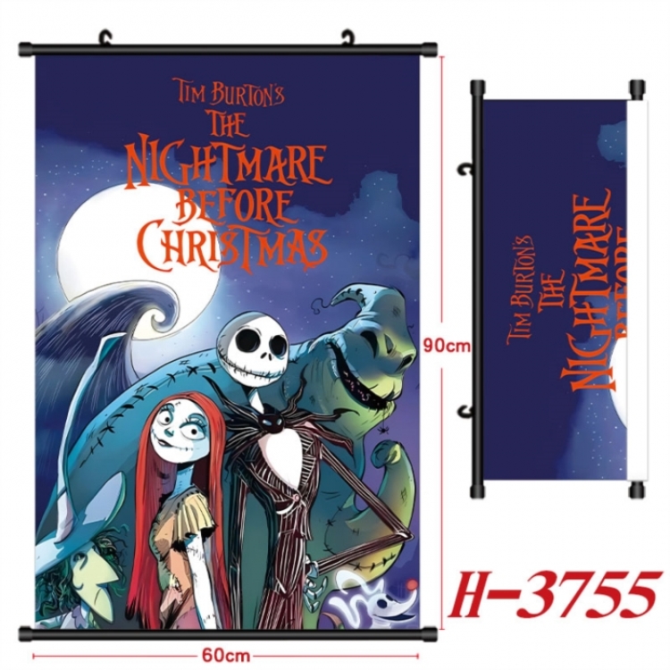 The Nightmare Before Christmas Anime Black Plastic Rod Canvas Painting Wall Scroll 60X90CM