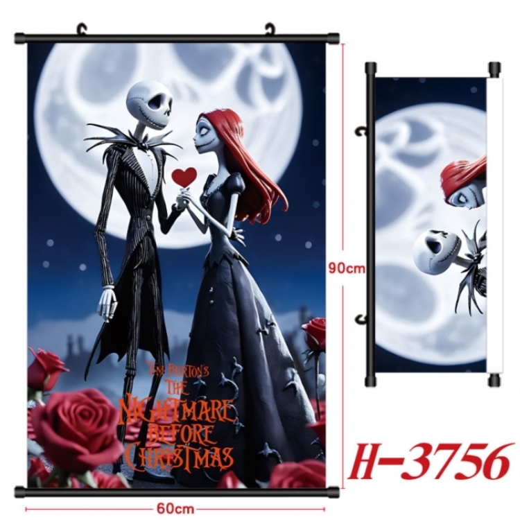 The Nightmare Before Christmas Anime Black Plastic Rod Canvas Painting Wall Scroll 60X90CM