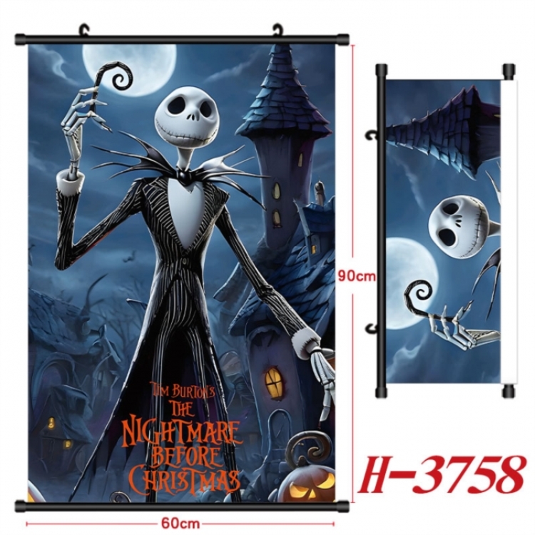 The Nightmare Before Christmas Anime Black Plastic Rod Canvas Painting Wall Scroll 60X90CM