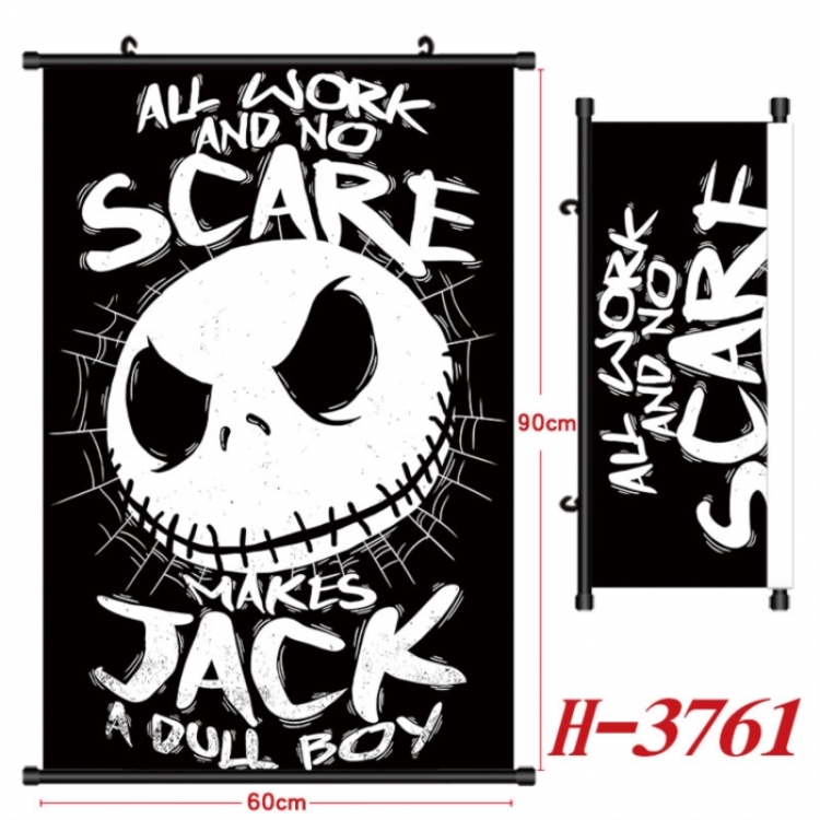 The Nightmare Before Christmas Anime Black Plastic Rod Canvas Painting Wall Scroll 60X90CM