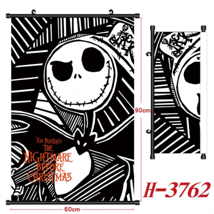 The Nightmare Before Christmas Anime Black Plastic Rod Canvas Painting Wall Scroll 60X90CM