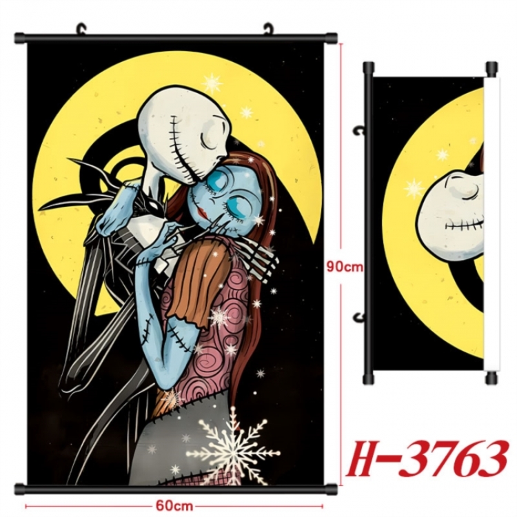 The Nightmare Before Christmas Anime Black Plastic Rod Canvas Painting Wall Scroll 60X90CM