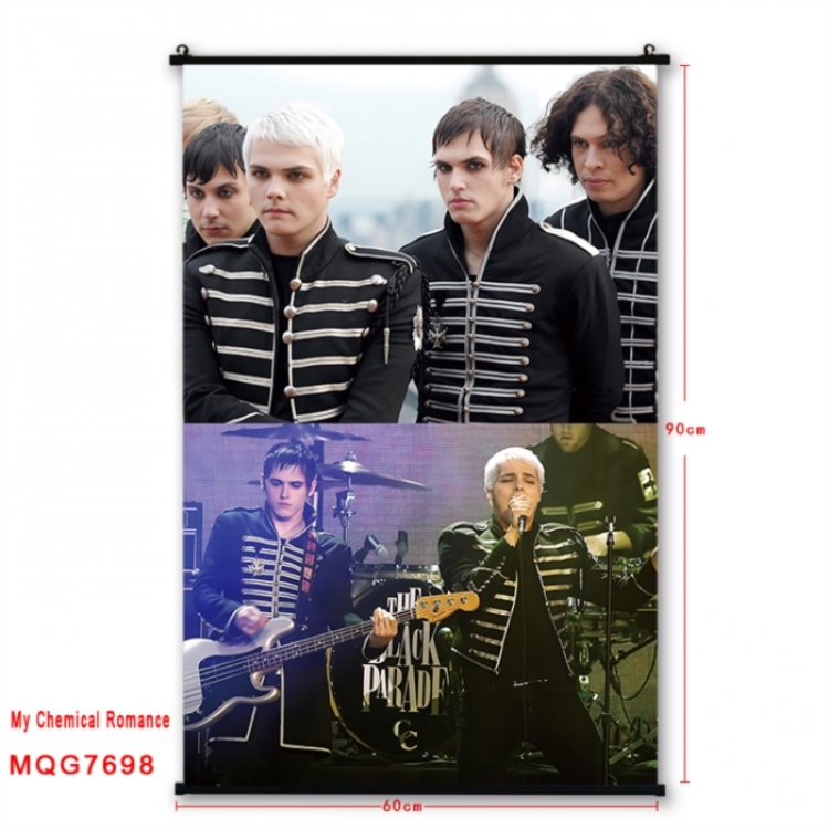 My Chemical Romance Anime black Plastic rod Cloth painting Satin cloth Wall Scroll 60X90CM 