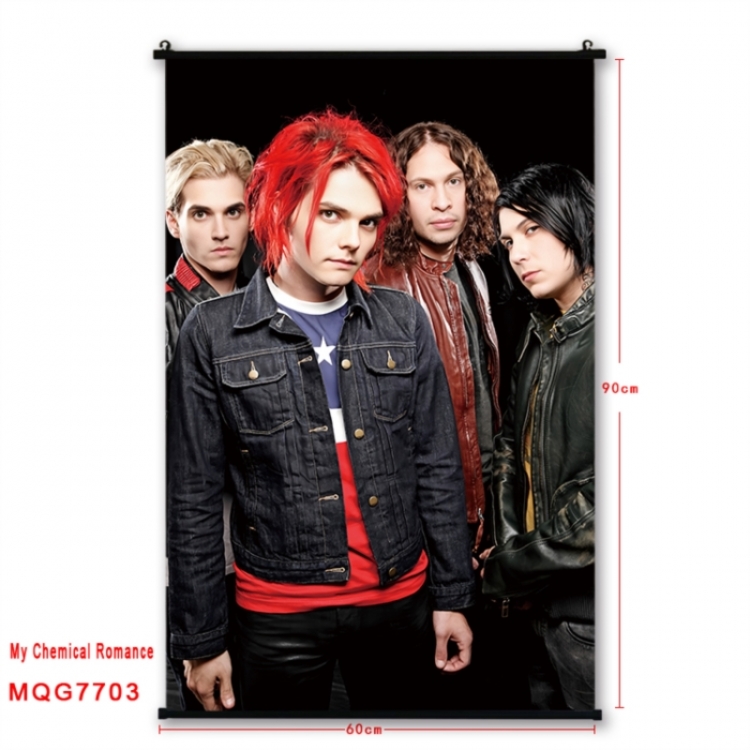My Chemical Romance Anime black Plastic rod Cloth painting Satin cloth Wall Scroll 60X90CM 