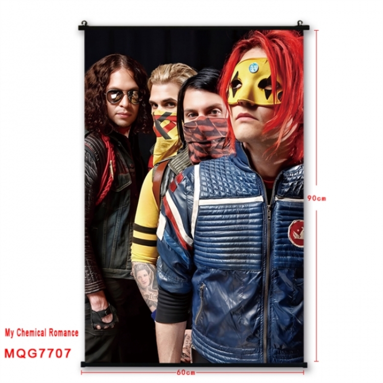 My Chemical Romance Anime black Plastic rod Cloth painting Satin cloth Wall Scroll 60X90CM 
