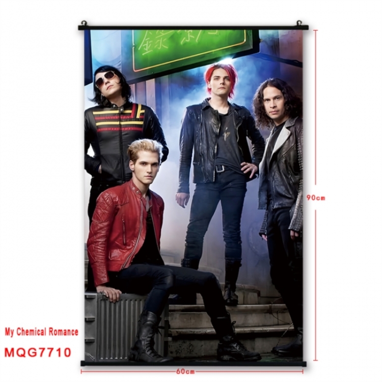 My Chemical Romance Anime black Plastic rod Cloth painting Satin cloth Wall Scroll 60X90CM 