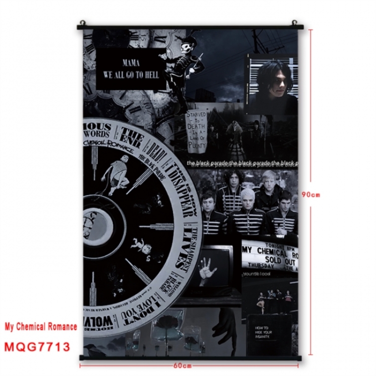 My Chemical Romance Anime black Plastic rod Cloth painting Satin cloth Wall Scroll 60X90CM 