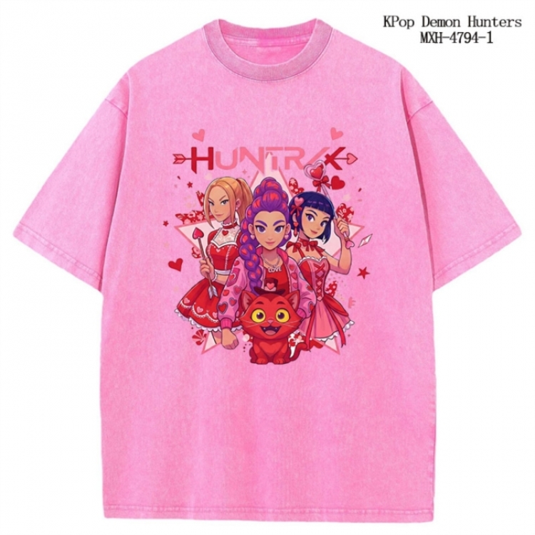K-Pop Demon Hunters Anime peripheral pure cotton washed and worn T-shirt from S to 2XL